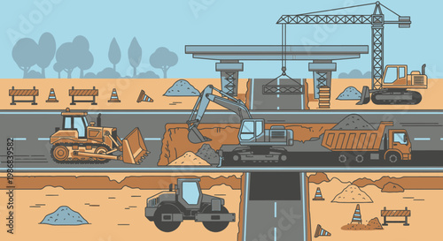 Heavy machinery road construction equipment.