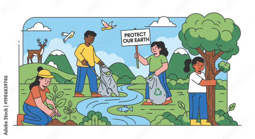 Fototapeta premium People cleaning up the environment together.