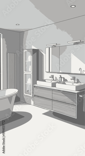 Modern bathroom sink and vanity unit.