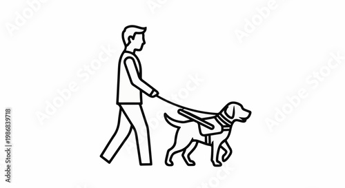 Human with guide dog on leash, walking outdoors