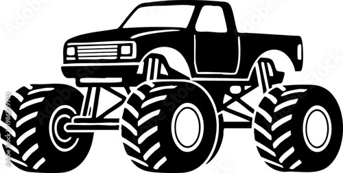Black monster truck silhouette isolated on white background