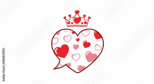 Heart-shaped speech bubble adorned with a crown and scattered hearts