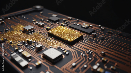 circuit board with golden shimmer sprinkles background.ai 