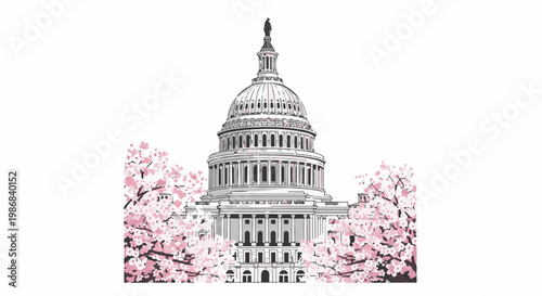 Schilderij op canvas Iconic dome building with blooming pink cherry blossoms