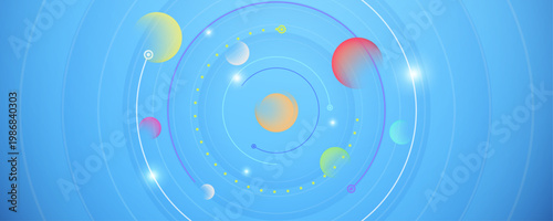 Colorful Abstract Planetary Orbit and Digital Connectivity Concept