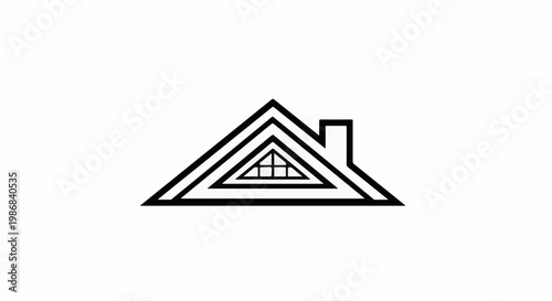 Geometric house silhouette with stacked triangular roof lines and window
