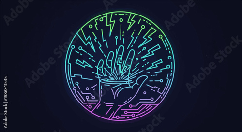 Hand radiating energy and circuit board pattern within a circle