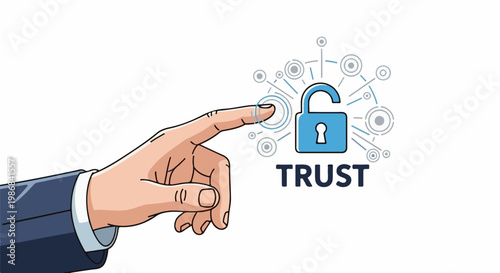Hand reaching to unlock digital security, representing trust