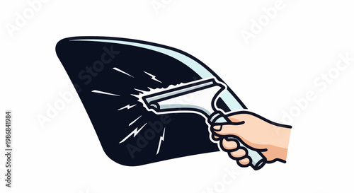 Hand cleaning a dark surface with a squeegee, creating light streaks