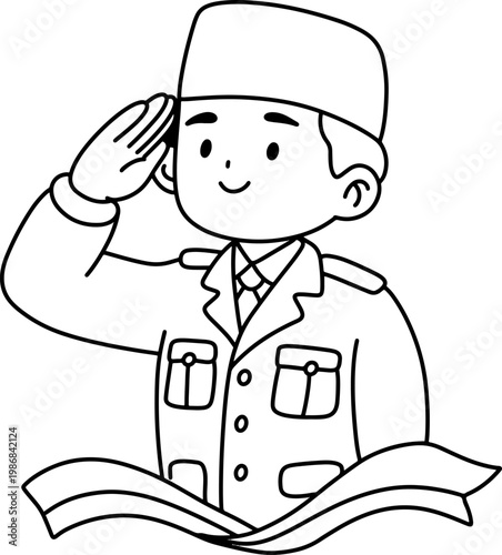 Pancasila Student Salute Outline Illustration Design