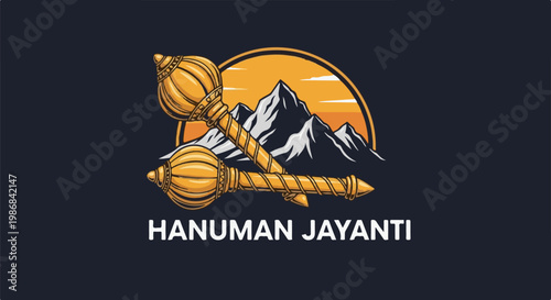 Golden maces crossed over mountains at sunset