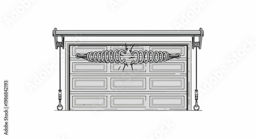 Garage door with broken spring mechanism