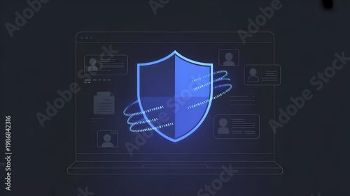 Cyber Security Shield Icon with Digital Binary Data: Concept of Network Protection and Data Privacy