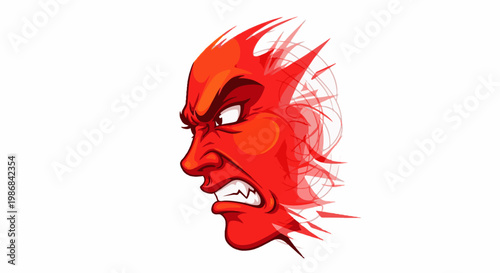 Fierce red face with spiky hair, conveying intense anger