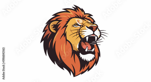 Fierce lion head roaring with full mane