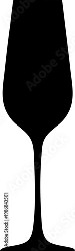 Elegant black silhouette of a champagne flute glass on white