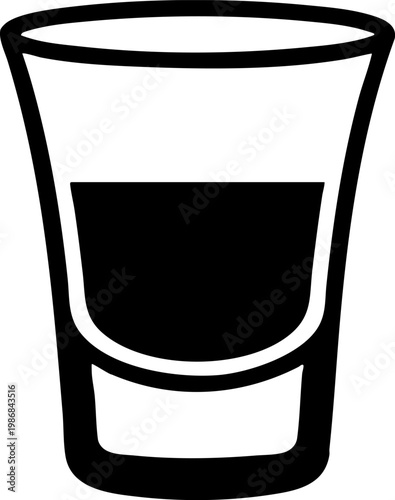 Minimalist black and white icon of a shot glass with liquid
