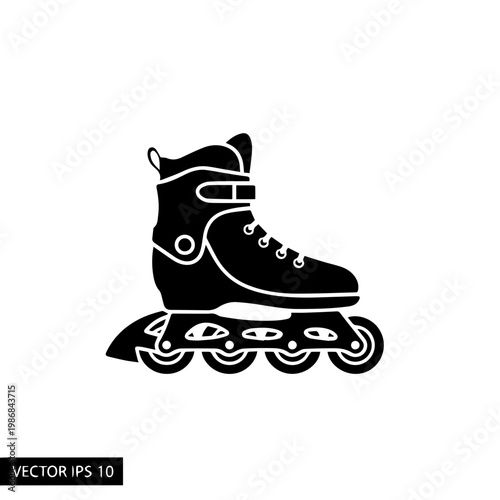A black inline skate with four wheels