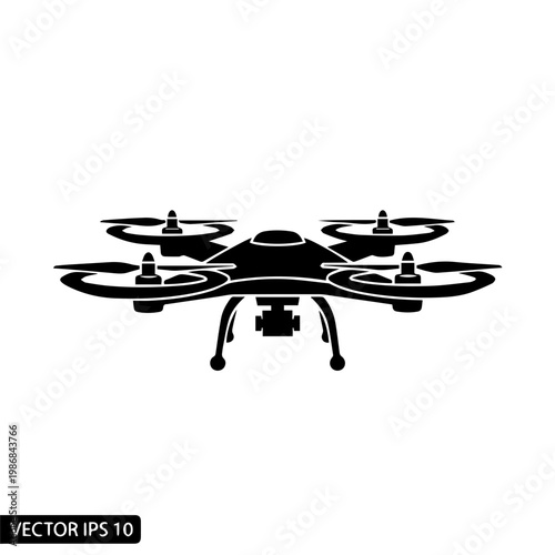 A black silhouette of a drone with four rotors