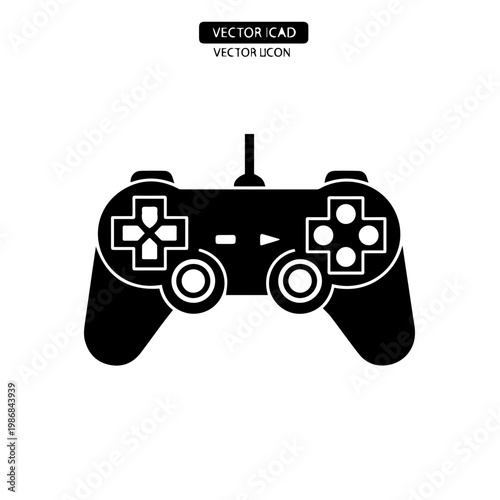 A black video game controller with white outlines