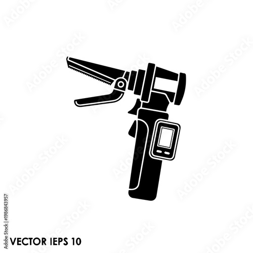 A black and white image of a grease gun