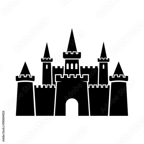 A black silhouette of a medieval castle