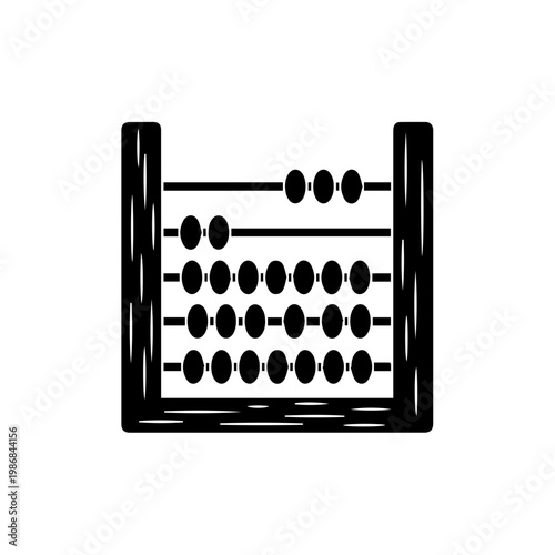 A black and white image of an abacus