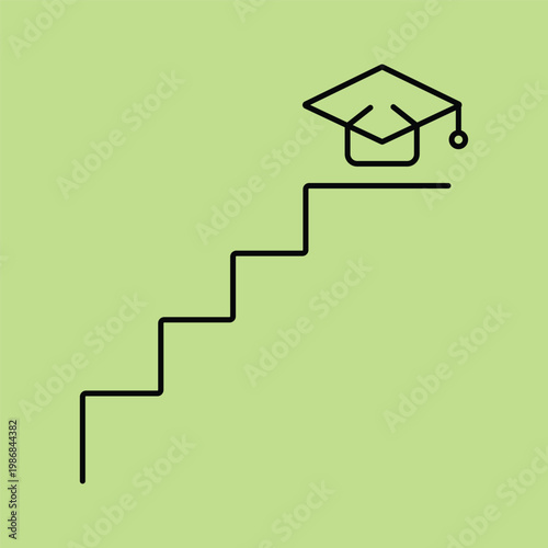 Structured pathway to higher education showing stairs leading to a graduation cap or mortarboard.