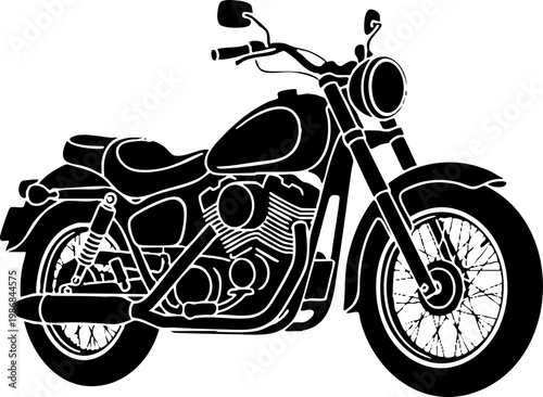 Black silhouette of a classic cruiser motorcycle isolated on white