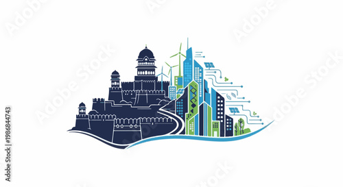 Historic fortress transitions to a futuristic, sustainable urban cityscape