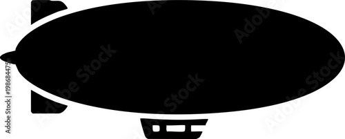 Black Blimp Airship Silhouette Icon Isolated on White