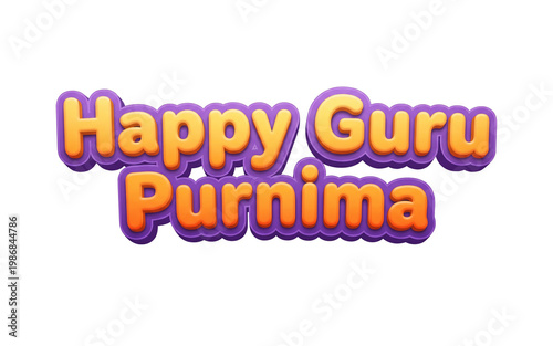 Happy guru purnima 3d text design with bright gradient on purple background