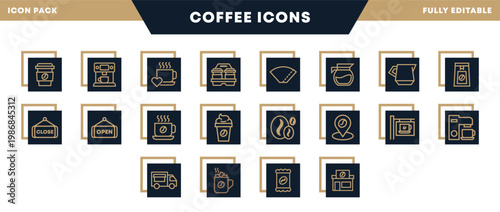 Cafe, Coffee and Barista Symbols Outline Style Icon Pack for Website, Apps and UI Interfaces