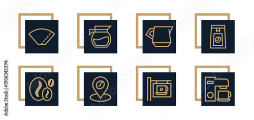 Espresso, cappuccino, latte, americano, coffee, paper cup, mug, open sign, close sign Icon Pack for Website, Apps and UI Interfaces