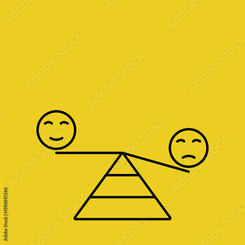 Mental health balance and mood regulation concept showing happy and sad faces on a weighing scale.
