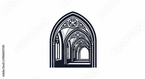 Gothic archway arcade perspective, light and shadow