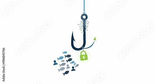 Hook with digital circuitry and lock lures a school of stylized people-fish