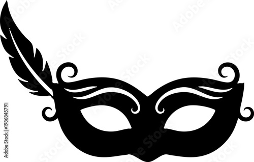 Black Masquerade Mask Silhouette with Elegant Feather