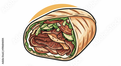 Flavorful meat and vegetable wrap with a golden bread casing