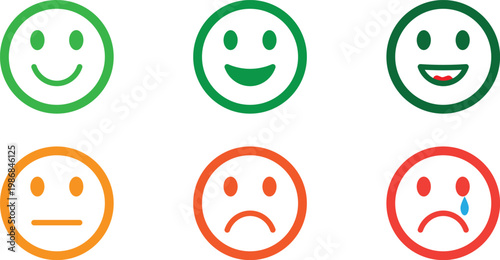 Set of colorful emotion icons from happy to sad, feedback scale emoticons for customer satisfaction