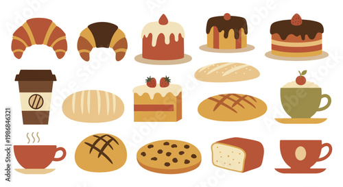 Assortment of Delicious Baked Goods and Hot Beverages.