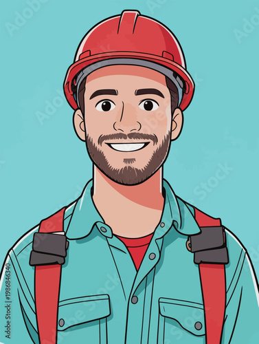 Happy Construction Worker in Red Hard Hat