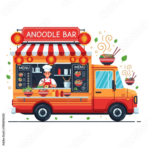 Asian Noodle Bar Food Truck Serving Delicious Ramen and Stir Fry Dishes