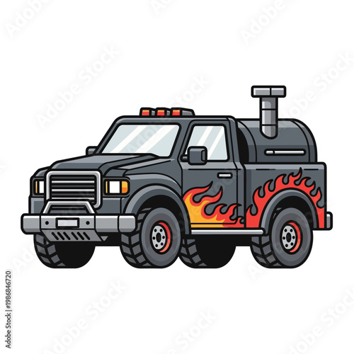 Custom Pickup Truck with Smoker and Flames