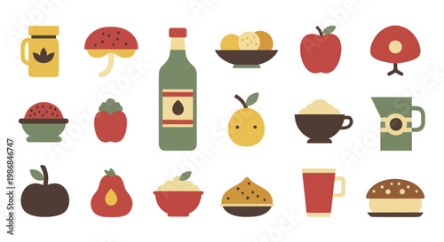 Collection of Autumn Harvest Food and Drink Icons.