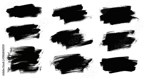 Obraz na plátně Collection of Black Brush Stroke Textures for Design Projects.