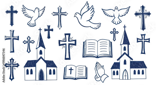 Collection of Christian Religious Symbols and Churches.
