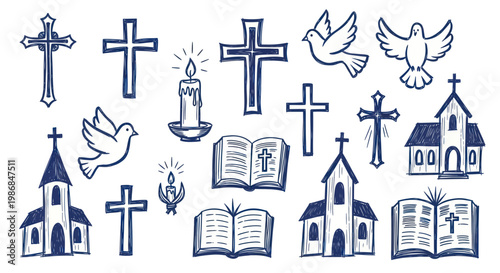 Collection of Christian Symbols and Religious Elements.