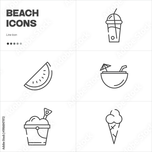 Line Icons about beach activities and summer pack