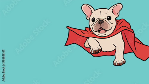 Cute French Bulldog in Red Cape Flying